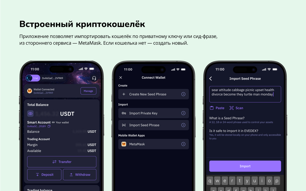 Создание криптокошелька на бирже EVEDEX