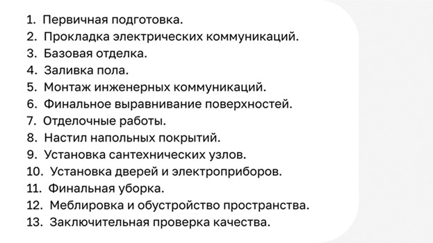 Этапы ремонта квартиры в новостройке
