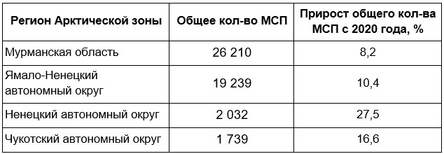 Число МСП в регионах Арктической зоны увеличилось почти на 10%