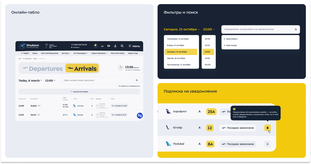 Интерфейс табло на сайте аэропорта