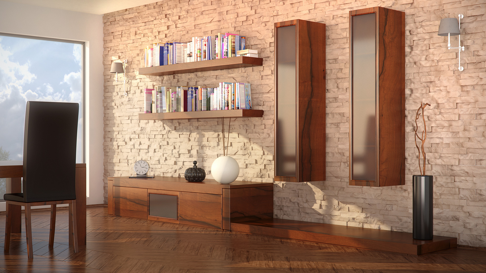 Отделка столовой искусственным колотым камнем