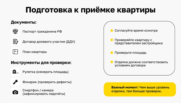 Чек-лист подготовки перед приемкой квартиры