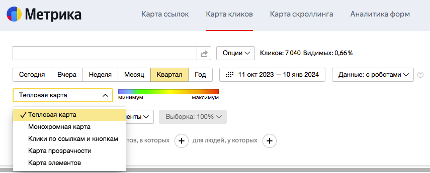 Тепловая карта кликов в Яндекс Метрике: холодно, тепло, обожжешься