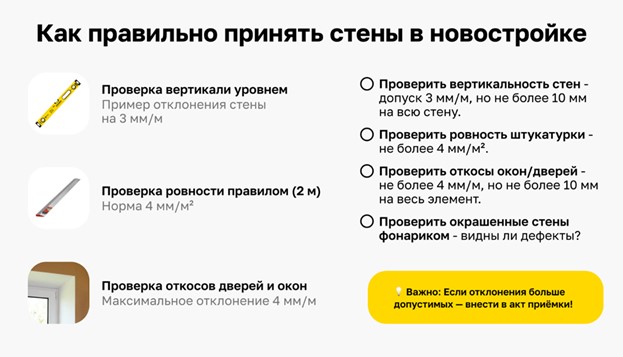 Чек-лист по проверке стен в новостройке 