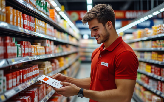 Мужчина-самозанятый работает в ритейл-сети