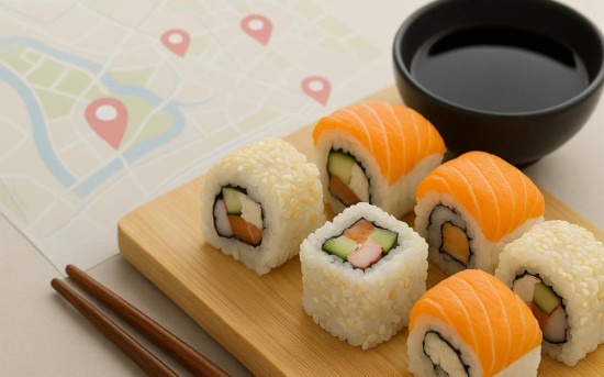 Суши на фоне карты с сайта BZBroker.ru