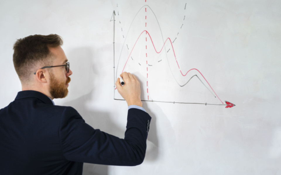 Сотрудник компании анализирует график