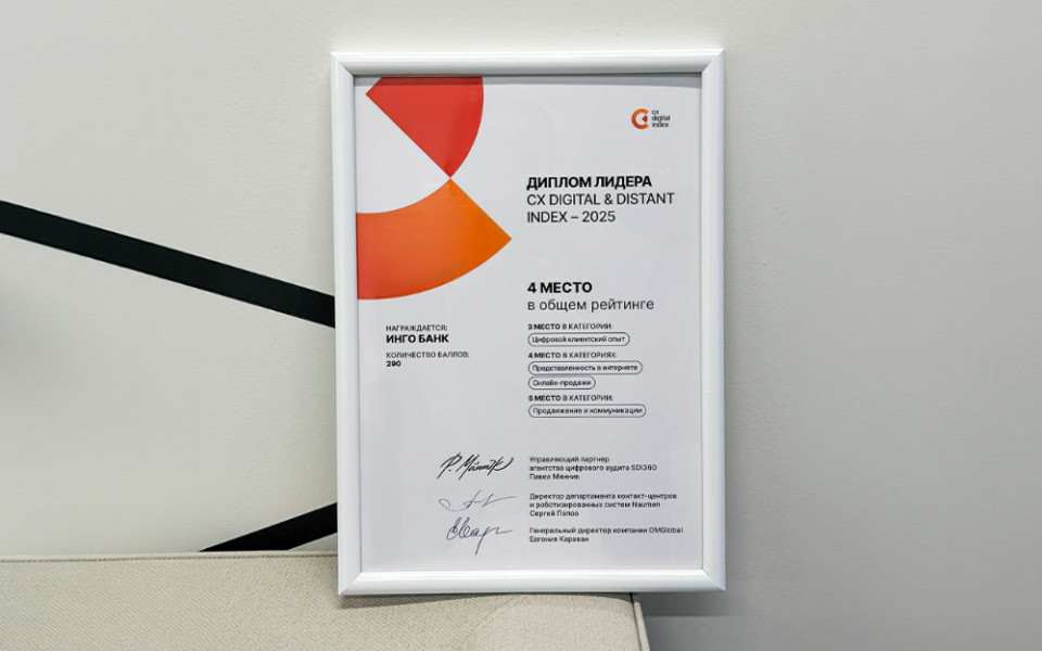 Инго Банк вошел в лидеры рейтинга цифровой зрелости банков